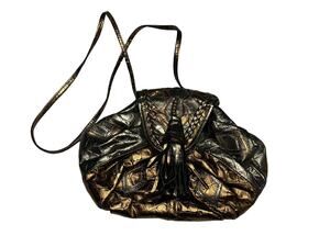 Vintage 1980's Glam Womens Snakeskin Print Leather Crossbody Clutch Purse USA